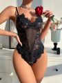 Floral Lace Appliques Teddy Bodysuit