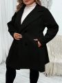 SHEIN CURVE+ Plus Lapel Neck Double Breasted Overcoat